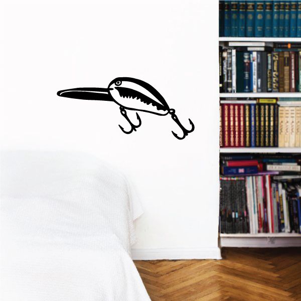 Fishing lure wall decal, black fish lure silhouette on light wall