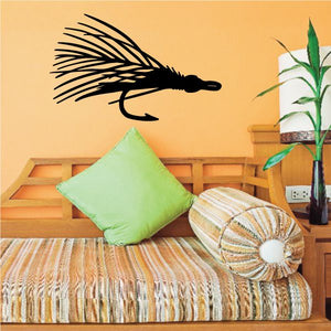 Fishing lure wall decal, black fly hook silhouette vinyl sticker
