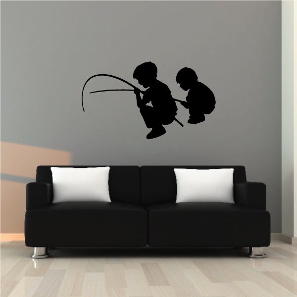 Fishing wall decal of two anglers with fishing rod silhouettes