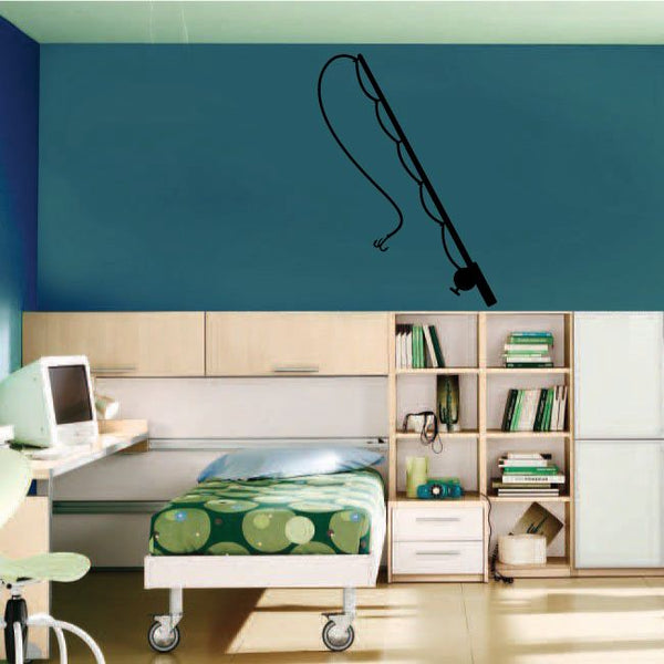 Fishing rod wall decal, black vinyl silhouette