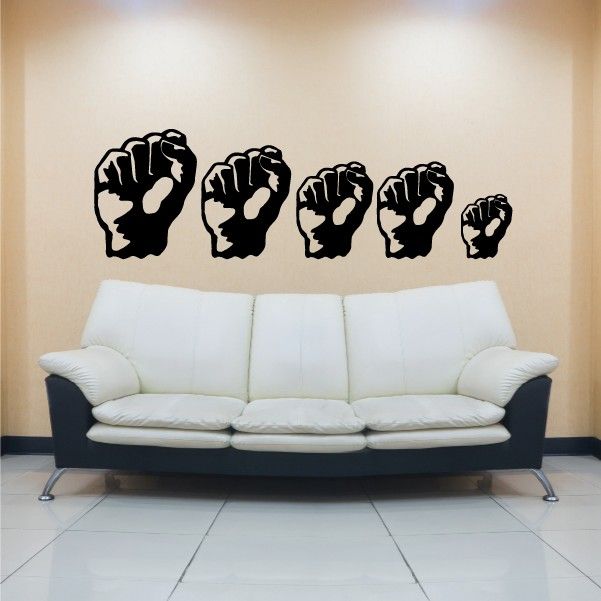 Family fist wall decal set, five black fist prints