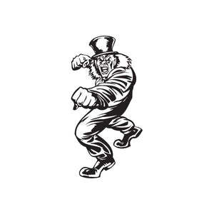 Fistfight clown decal, black illustration of a clown in a punching stance