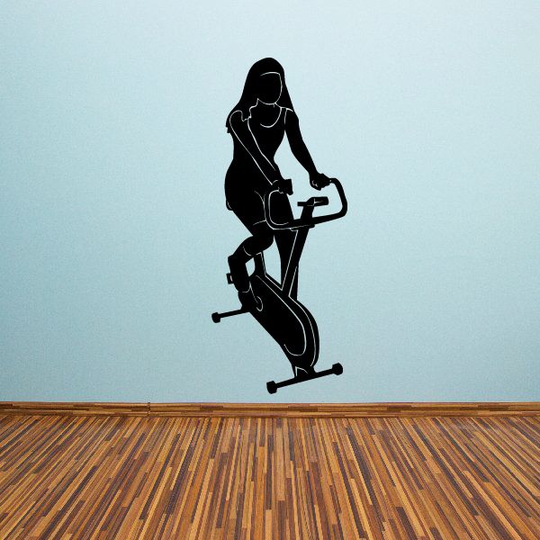 Black silhouette stationary bike decal with rider