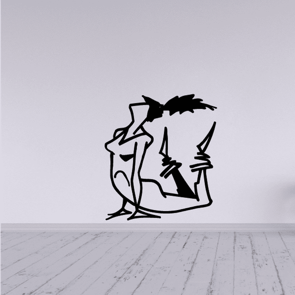 Black fitness wall decal silhouette with abstract weightlifting figure