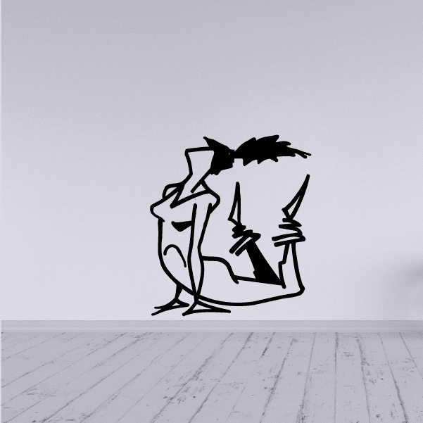 Black fitness wall decal silhouette with abstract weightlifting figure