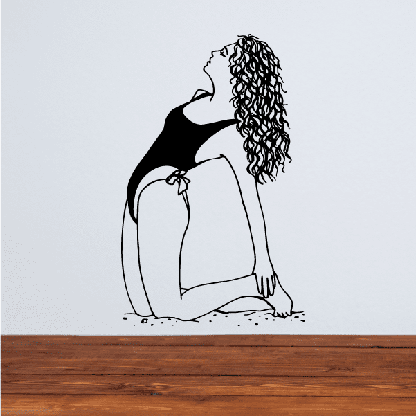 Fitness wall decal of a woman kneeling in a plank pose, vinyl silhouette