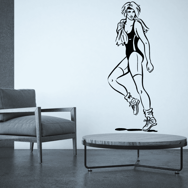 Fitness wall decal: black silhouette woman in workout pose with raised arm