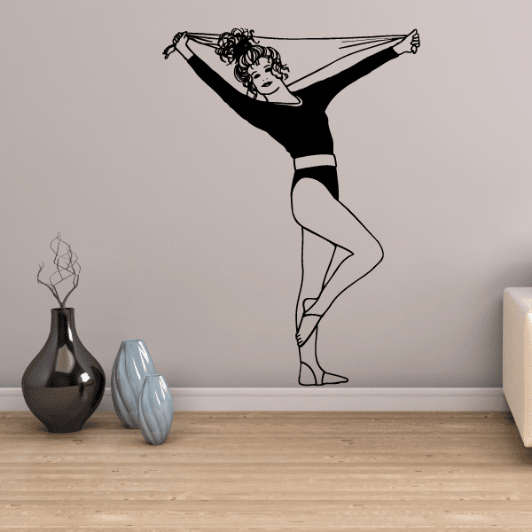 Fitness wall decal of a woman in black exercise pose with arms raised