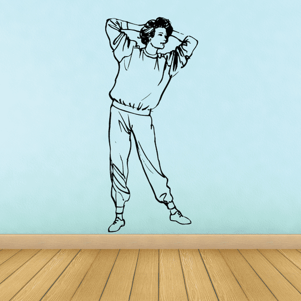 Fitness wall decal of an outline man flexing biceps, vinyl sticker