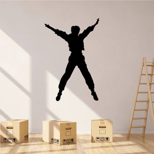 Fitness wall vinyl decal featuring raised-arms silhouette