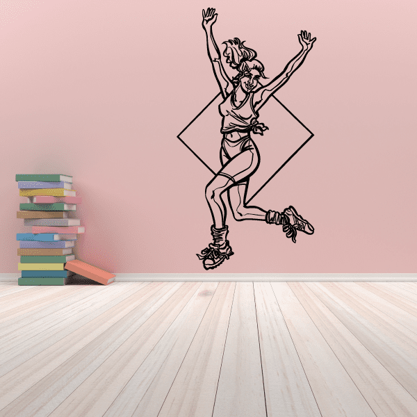 Fitness wall decal of a standing woman in workout pose, full body vinyl sticker