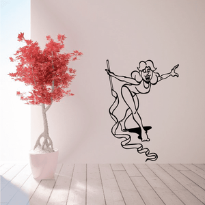 Fitness wall decal of cartoon woman jump roping in black line art