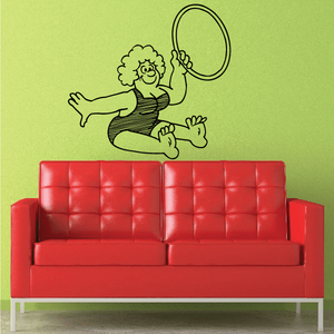 Fitness wall decal: black outline cartoon person exercising with large hoop ring