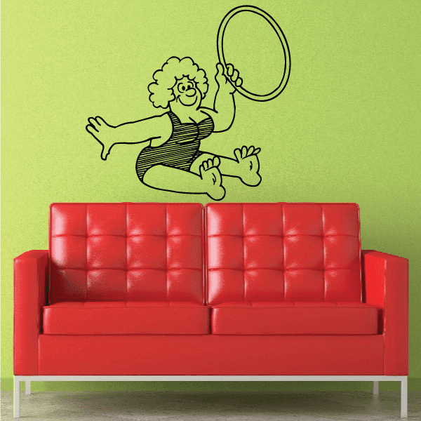 Fitness wall decal: black outline cartoon person exercising with large hoop ring
