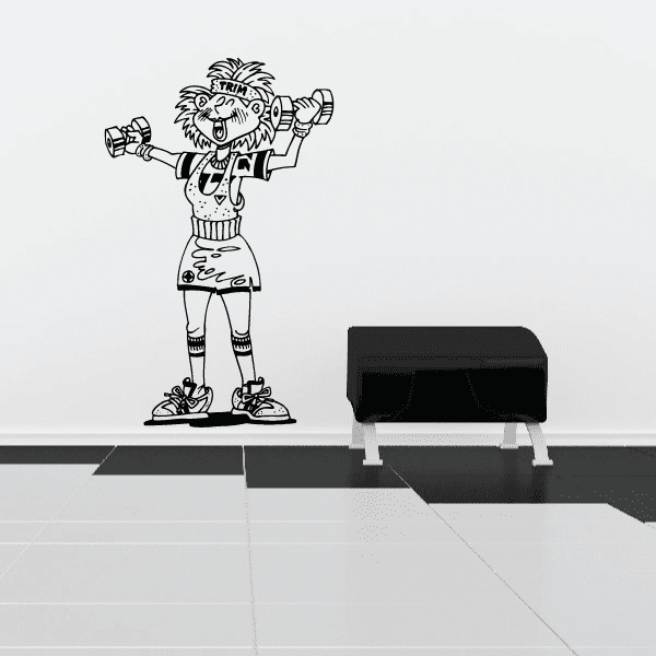 Fitness wall decal of cartoon strength character holding dumbbells