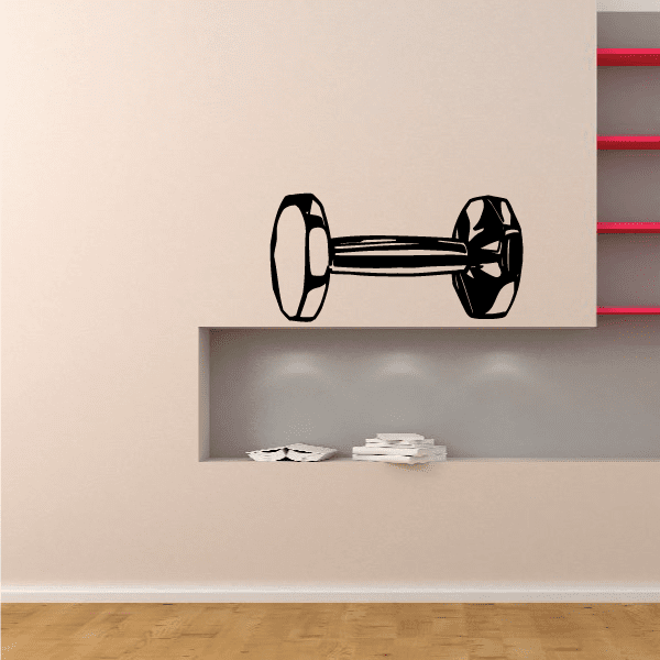 Fitness wall decal featuring a black dumbbell icon