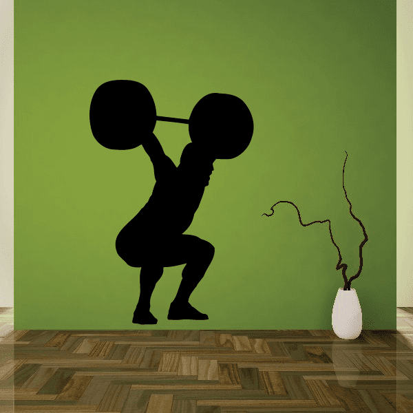 Weightlifter vinyl wall decal with barbell silhouette