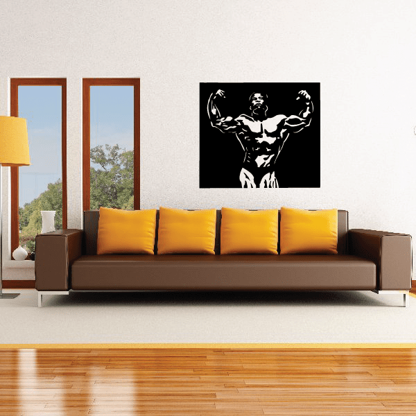 Fitness wall decal vinyl of a black flexing bodybuilder silhouette