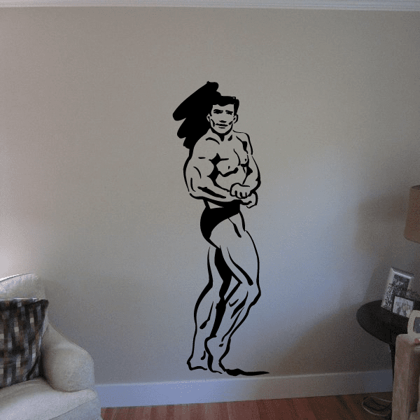 Fitness wall decal of black weightlifting woman silhouette, holding a dumbbell