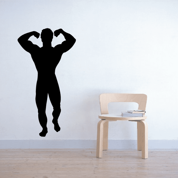 Fitness wall decal: black bodybuilder silhouette with flexed arms