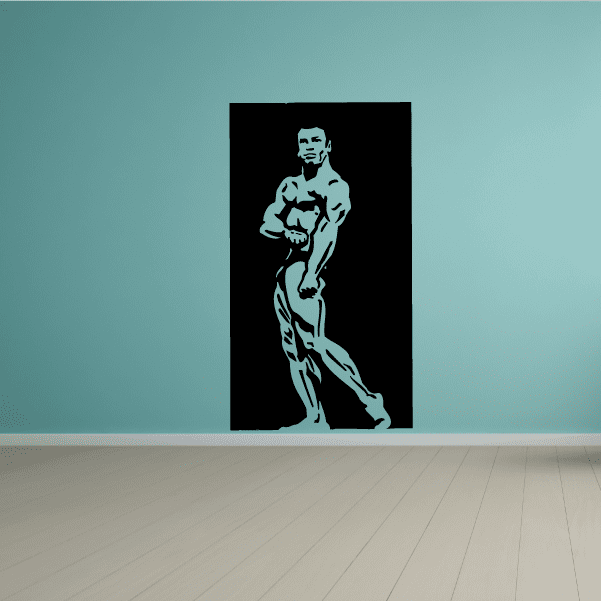 Fitness wall decal: vinyl sticker of a flexing muscular man silhouette
