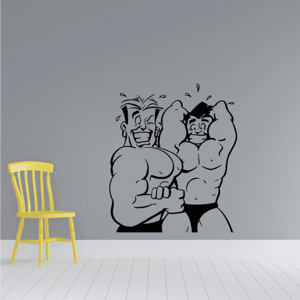 Fitness wall decal: black cartoon characters doing strength training, lifting weights