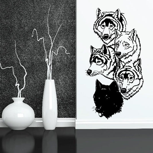 Image of Five Wolf Heads Decal