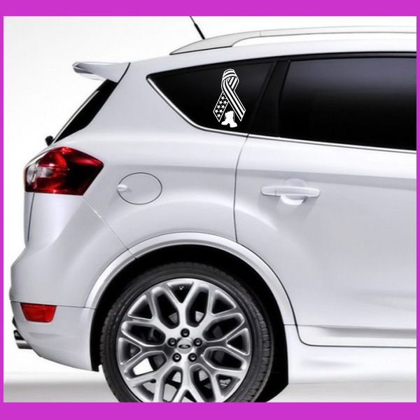 Flag ribbon boots decal on car side window, white boot icon with ribbon