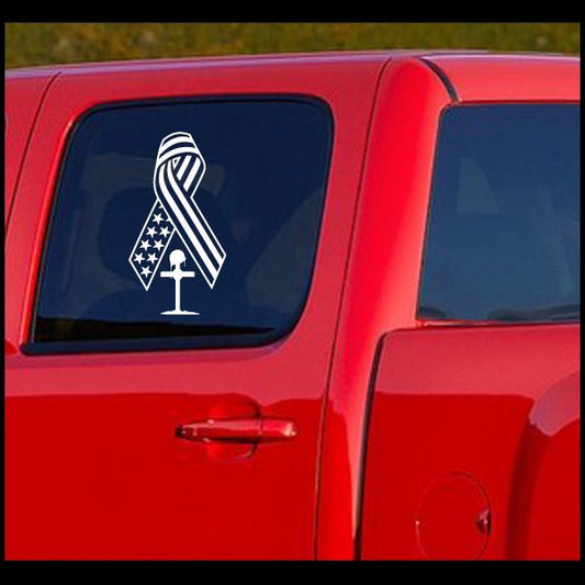 Image of Flag Ribbon Helmet on Cross Decal