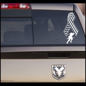 Flag ribbon and running soldier car decal