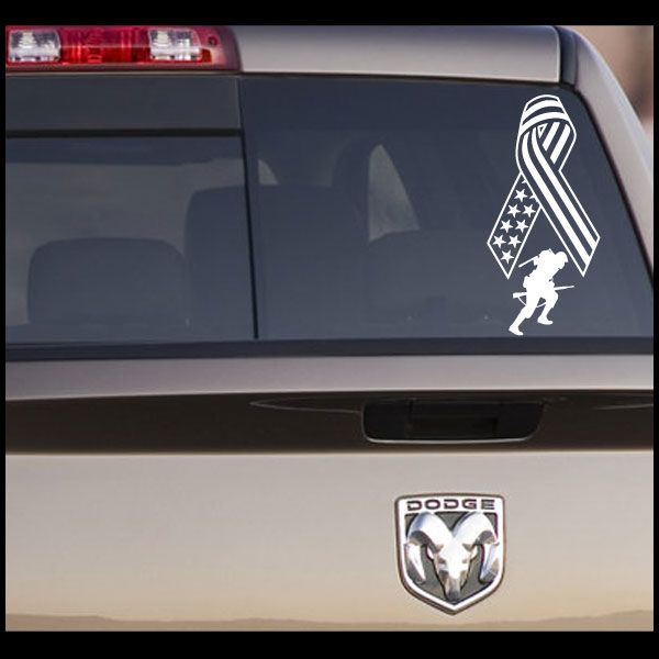 Flag ribbon and running soldier car decal