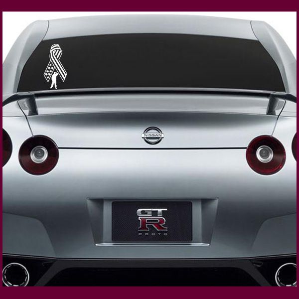 Car flag ribbon soldier salute decal with crest on rear trunk