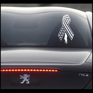 Car hood decal: standing soldier silhouette with patriotic ribbon and stars