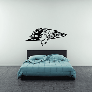 Bass fish flame wall decal, black and white flame body design