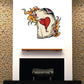 Flaming ace playing card sticker: skull with flames and Ace of spades