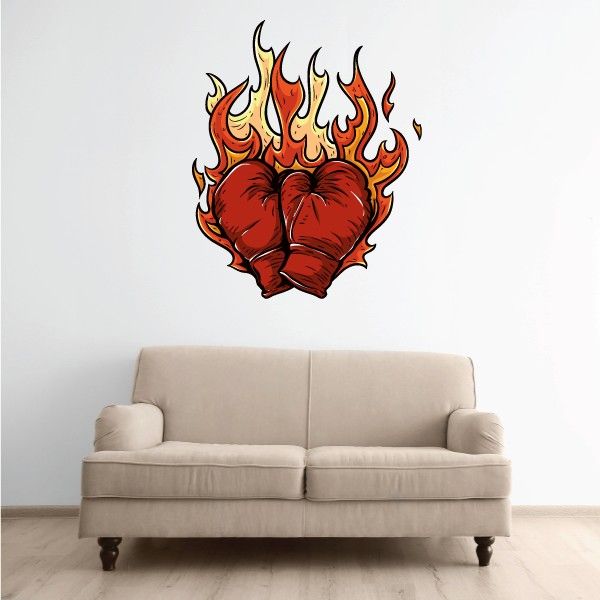 Flaming boxing gloves wall decal vinyl car sticker with orange and red flames
