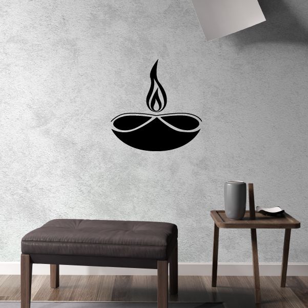 Black flaming candle wall decal with flame above a bowl silhouette, vinyl sticker