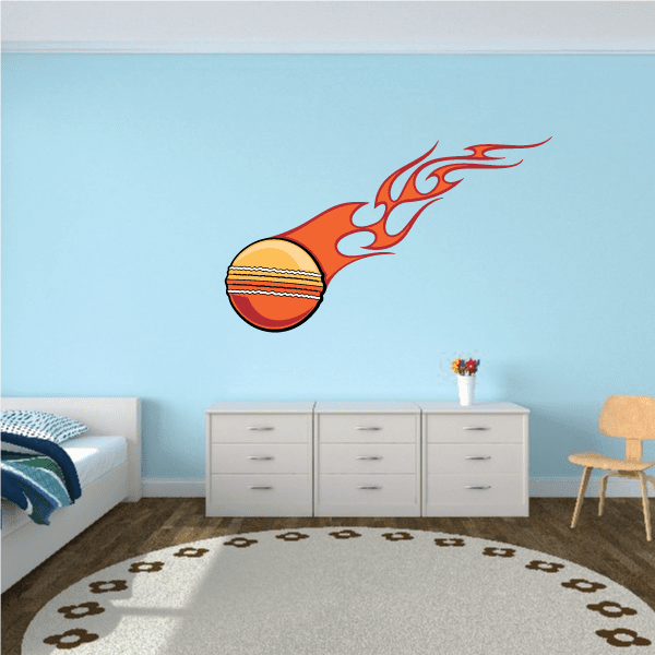 Image of Flaming Cricket Ball Printed Die cut Decal