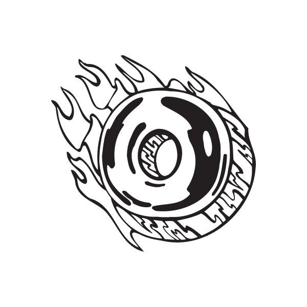 Flaming donut decal sticker in black and white with eye-like center