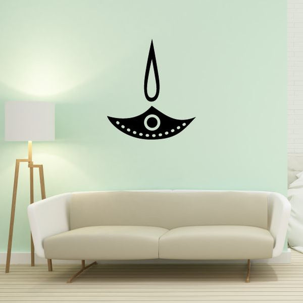 Flaming flower candle decal sticker with black flame and dotted floral candle base