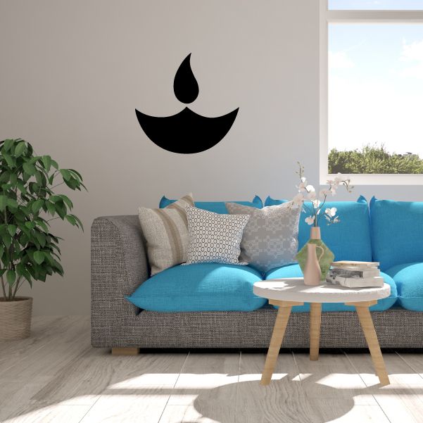 Flaming gel candle wall decal, black flame and crescent symbol