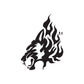Flaming wolf head decal with black flames and wolf silhouette