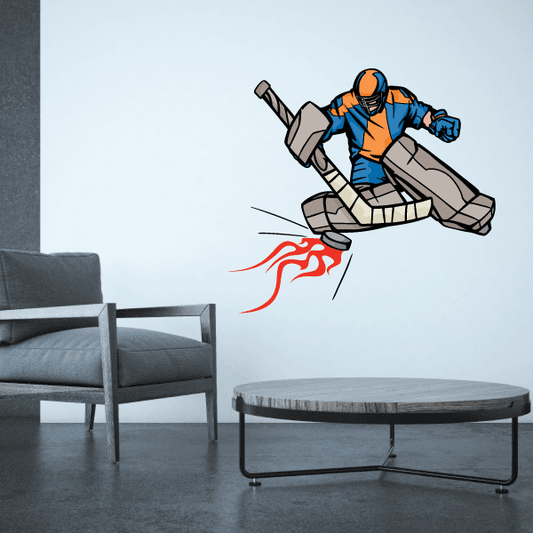 Image of Flaming Hockey Player Wall Decal - Vinyl Sticker - Car Sticker - Die Cut Sticker - CDSCOLOR180