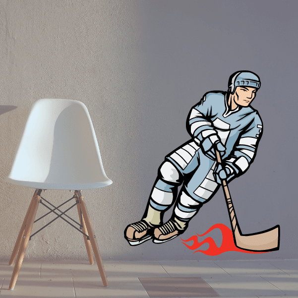 Image of Flaming Hockey Player Wall Decal - Vinyl Sticker - Car Sticker - Die Cut Sticker - CDSCOLOR184