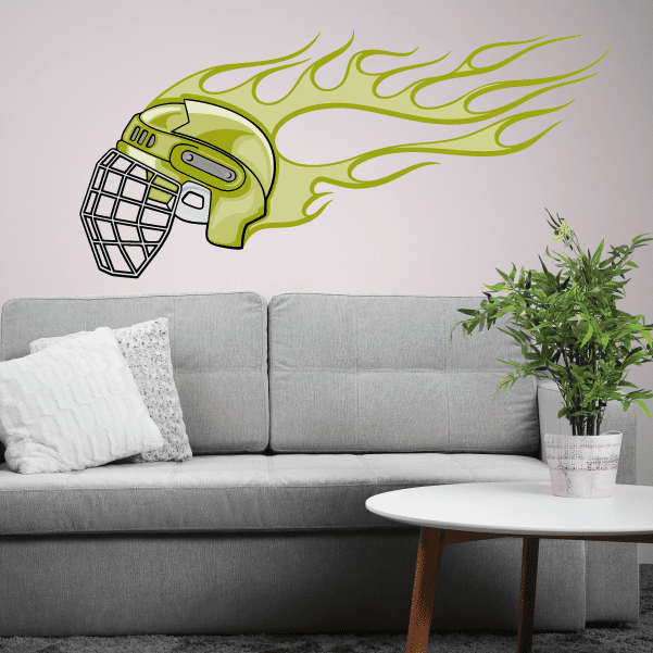 Image of Flaming Hockey Player Wall Decal - Vinyl Sticker - Car Sticker - Die Cut Sticker - CDSCOLOR189