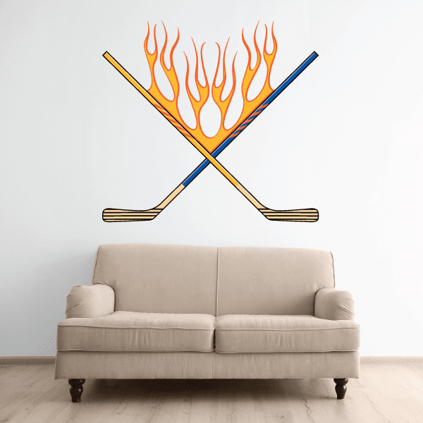 Image of Flaming Hockey Player Wall Decal - Vinyl Sticker - Car Sticker - Die Cut Sticker - CDSCOLOR192