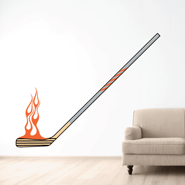 Image of Flaming Hockey Player Wall Decal - Vinyl Sticker - Car Sticker - Die Cut Sticker - CDSCOLOR195