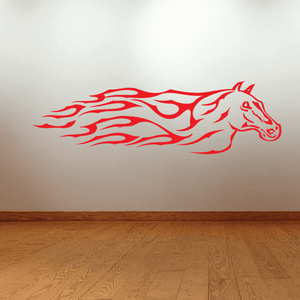 Flaming horse decal with stylized red fire flames and horse head silhouette