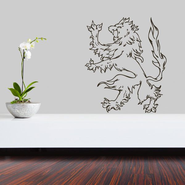 Flaming lion outline decal with roaring lion and flame accents