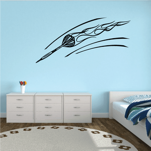 Flaming throwing dart wall decal, black dart with flame and flame streak lines